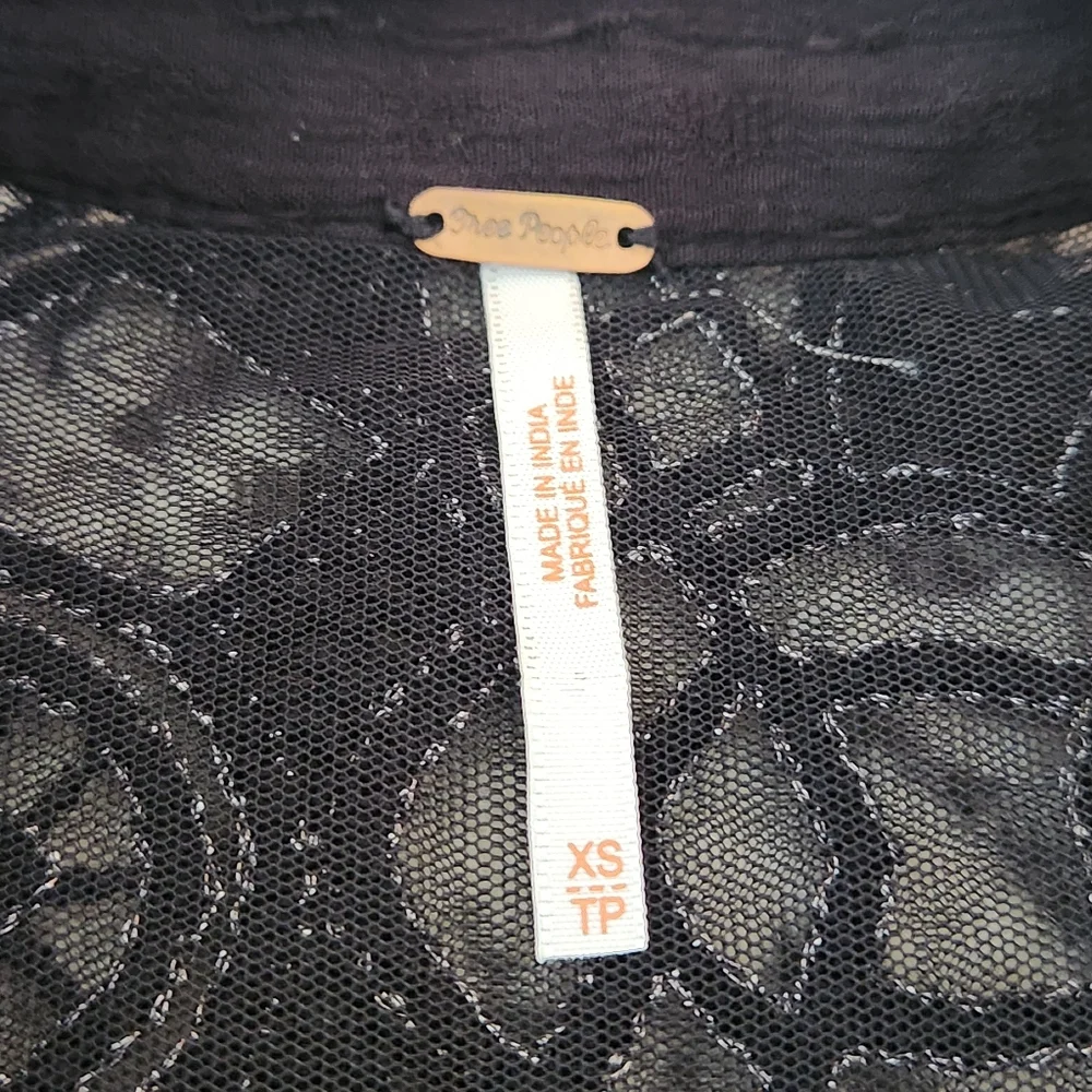 FREE PEOPLE Canyon Rose Embroidered Boho Hi Lo Blouse Black Whimsigoth Grunge XS